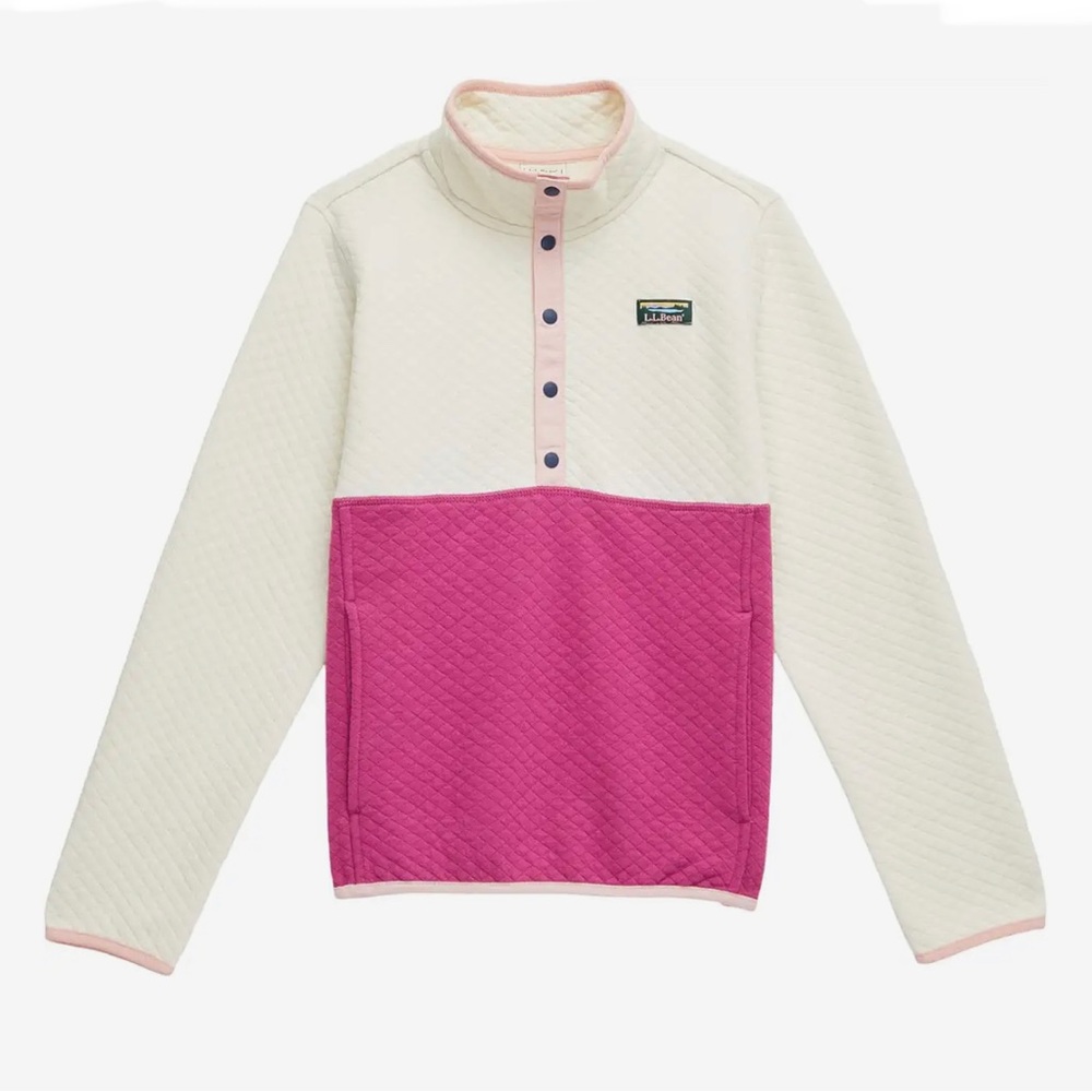 L.L.Bean pink/cream quilted snap 1/4 Pullover